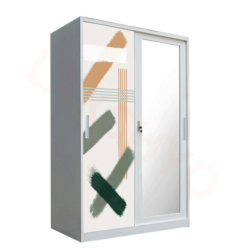 LAKSHYO Sliding Door Steel Cabinet 2 Door Bedroom Furniture Metal Cabinet Swing Door Closet Wardrobe