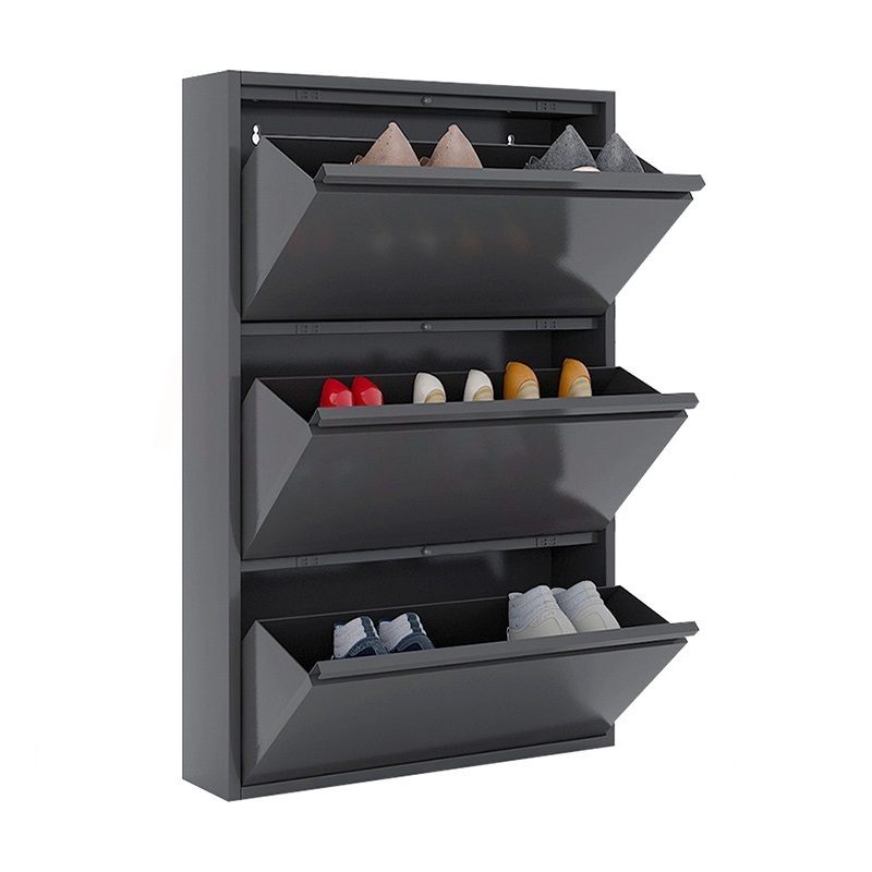 Wall Mounted Shoe Rack Storage Cupboard 4 Drawers Metal Shoe Cabinet Bedroom Living Room Furniture