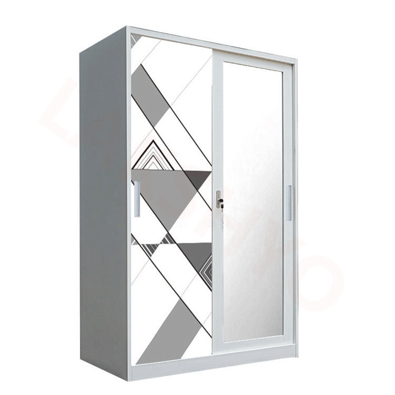 LAKSHYO with Mirror Armoire Bedroom Wardrobe Closet/clothes with Shelves Modern Home Furniture Metal Wardrobe Bedroom