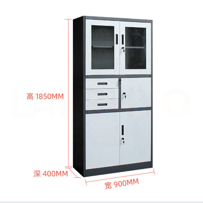 LAKSHYO Glass Door Steel Filing Cabinet Metal Storage Cabinet 3 Drawers Multi-Functional Steel File Cabinet