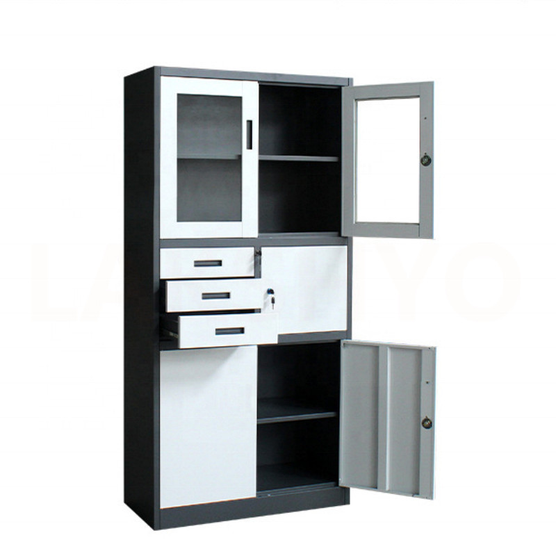 LAKSHYO Glass Door Steel Filing Cabinet Metal Storage Cabinet 3 Drawers Multi-Functional Steel File Cabinet