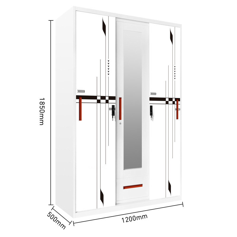 LAKSHYO Steel Home Furniture Wardrobe Cupboard with Drawer Laminate Wardrobe Designs 3 Sliding Door with Mirror Metal Bedroom