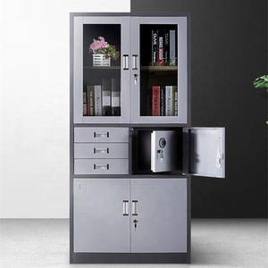 LAKSHYO Glass Door Steel Filing Cabinet Metal Storage Cabinet 3 Drawers Multi-Functional Steel File Cabinet