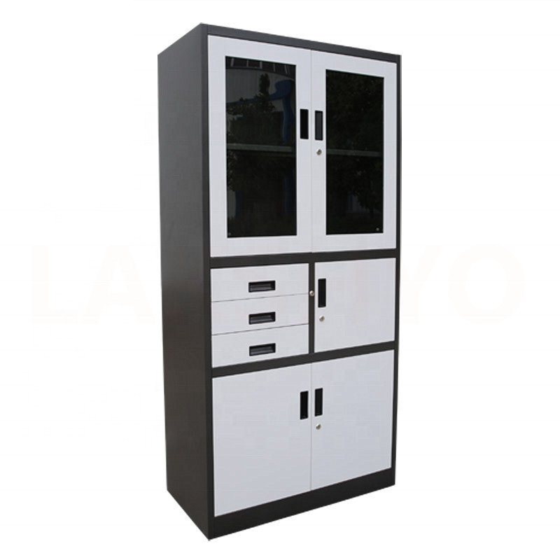 LAKSHYO Glass Door Steel Filing Cabinet Metal Storage Cabinet 3 Drawers Multi-Functional Steel File Cabinet