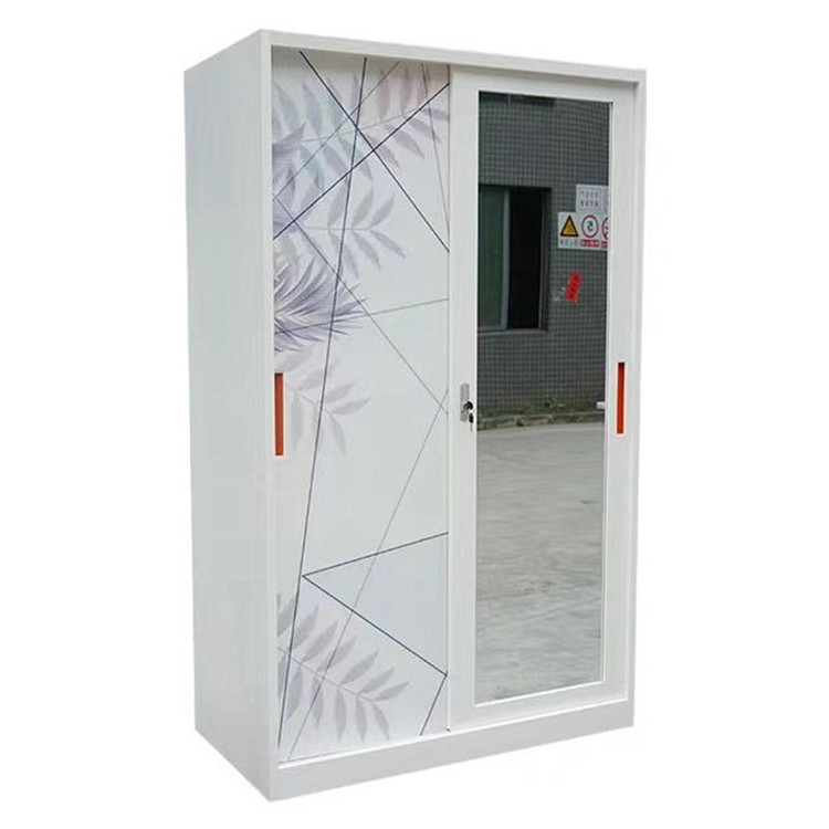 LAKSHYO Wardrobe Baby Home Furniture Bedroom Iron 2 Door Steel Pattern Sliding Door Metal wardrobe Cabinets Storage