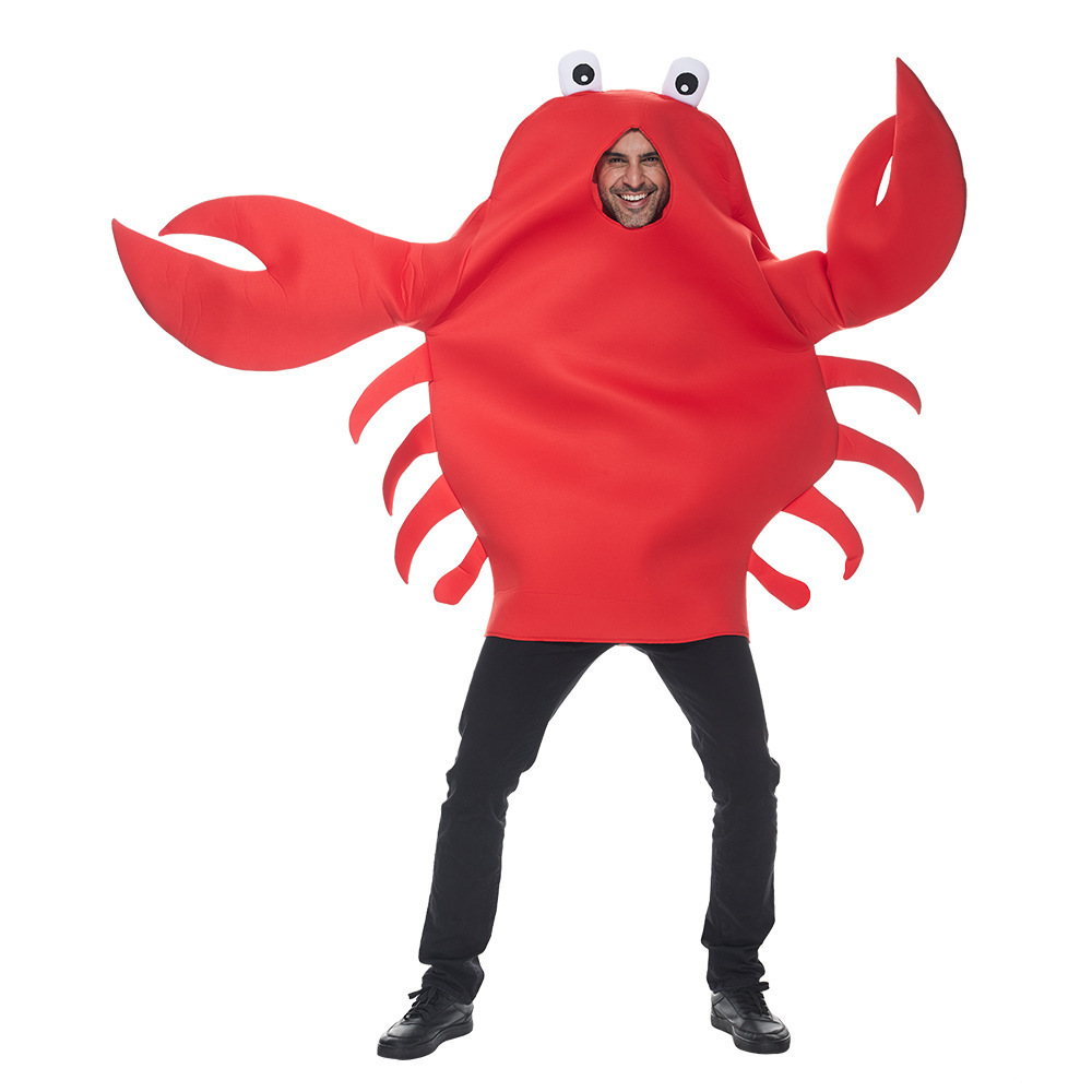 Funny Cosplay Animal Costume Halloween Crab Mascot Cosplay Unisex Costume Red Shrimp Men's Performance Jumpsuits