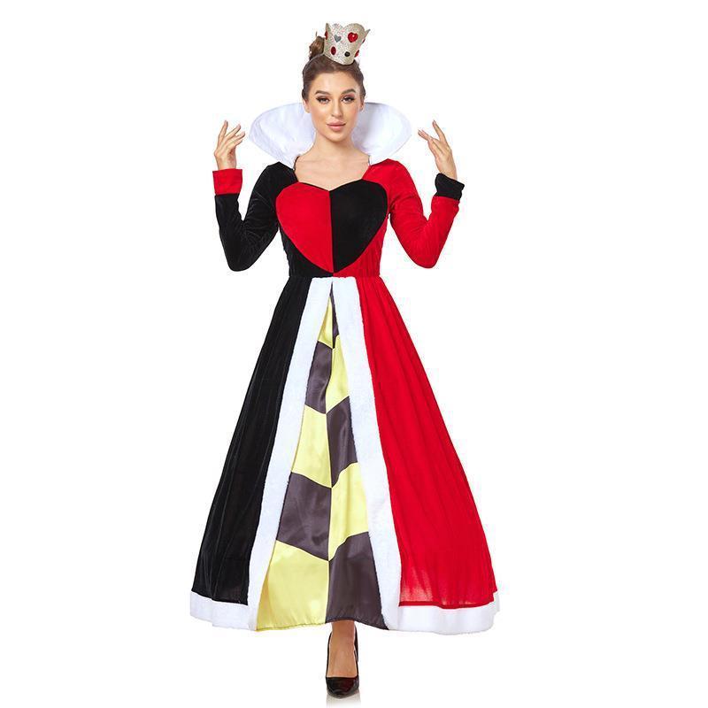 Poker Queen Party Performance Costume Cosplay Dress For Adult Makeup Ball Peach Heart Queen Long Sleeves Halloween Women Costume