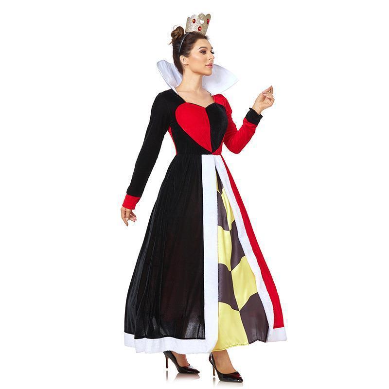 Poker Queen Party Performance Costume Cosplay Dress For Adult Makeup Ball Peach Heart Queen Long Sleeves Halloween Women Costume