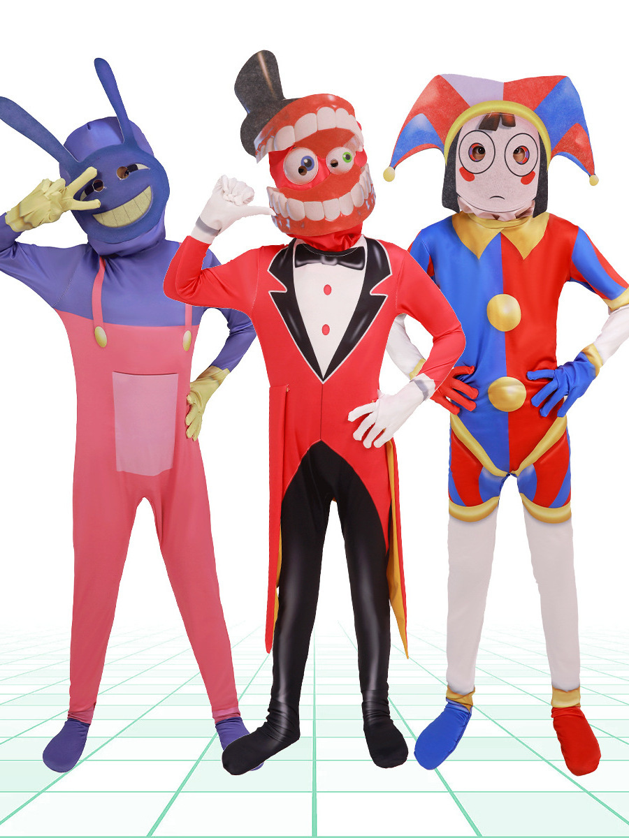 2024 The Amazing Digital Circus Cosplay Costume for Adults Kids Clown Pomni Dress Up Jumpsuit Halloween Party Bodysuit 110-200cm