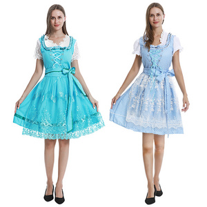 Plus Size Women Bavarian Oktoberfest Dresses Short Sleeve German Beer Dress Stage Performance Costume Carnival Party Celebration