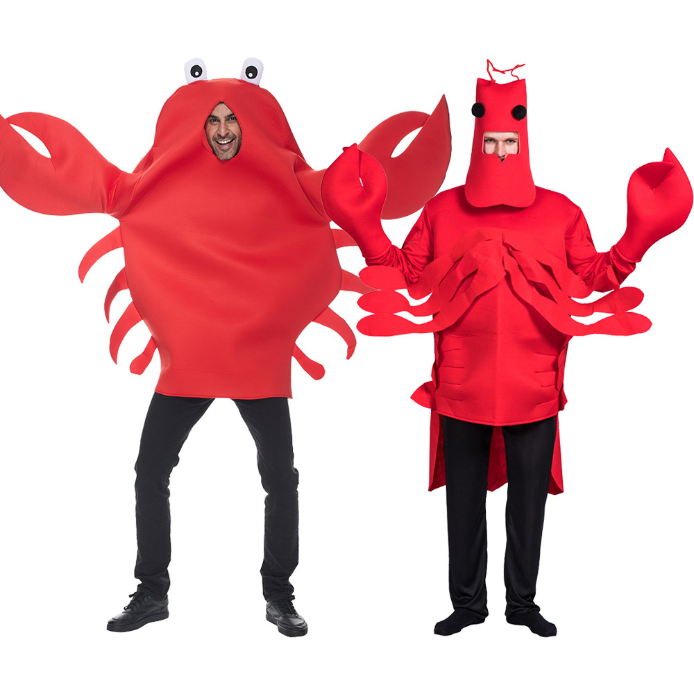 Funny Cosplay Animal Costume Halloween Crab Mascot Cosplay Unisex Costume Red Shrimp Men's Performance Jumpsuits