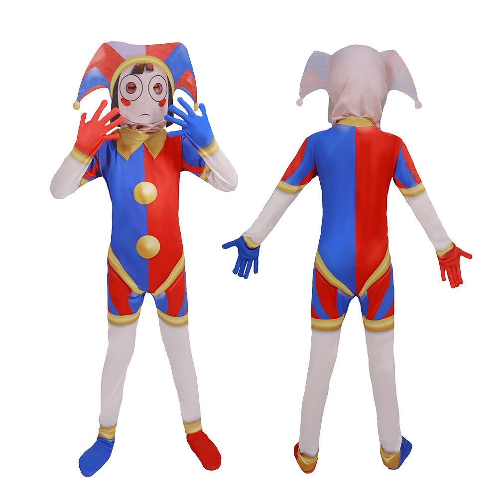 2024 The Amazing Digital Circus Cosplay Costume for Adults Kids Clown Pomni Dress Up Jumpsuit Halloween Party Bodysuit 110-200cm