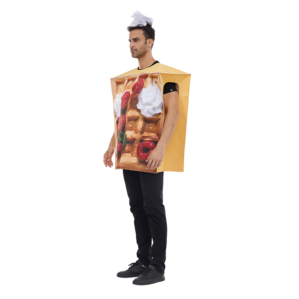 Stock Free Size Funny Cosplay Food Costume Halloween Costume Unisex Performance One Piece Suits For Men Fries Waffler Costume