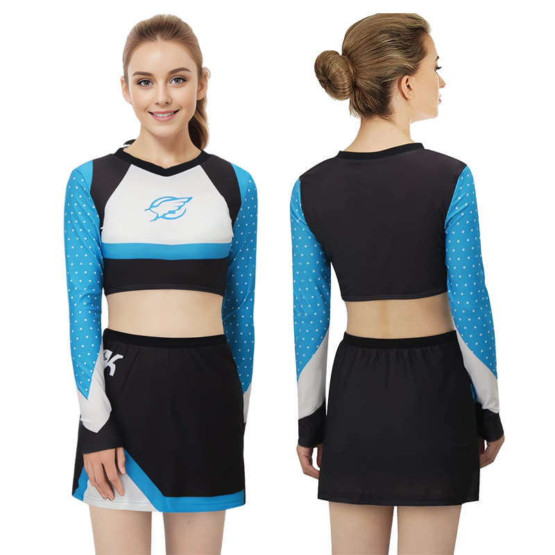 Maddy Cheerleader Costumes Long Sleeve School Cheerleading Uniform Two Piece Dress for Women Soccer Basketball Match Performance