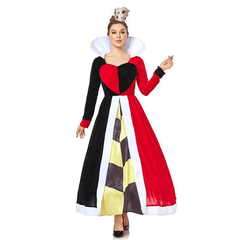 Poker Queen Party Performance Costume Cosplay Dress For Adult Makeup Ball Peach Heart Queen Long Sleeves Halloween Women Costume