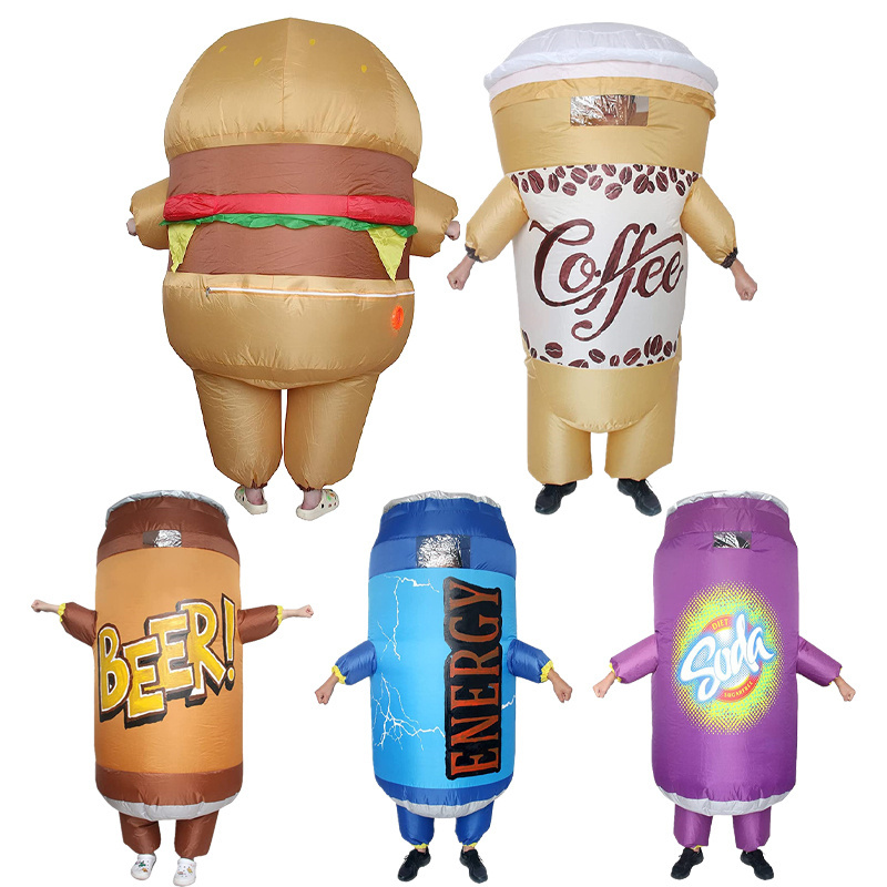 Custom Hamburger Cosplay Adult Cartoon Role Play Inflatable Mascot Costume for Food Feast Party Restaurant Advertising