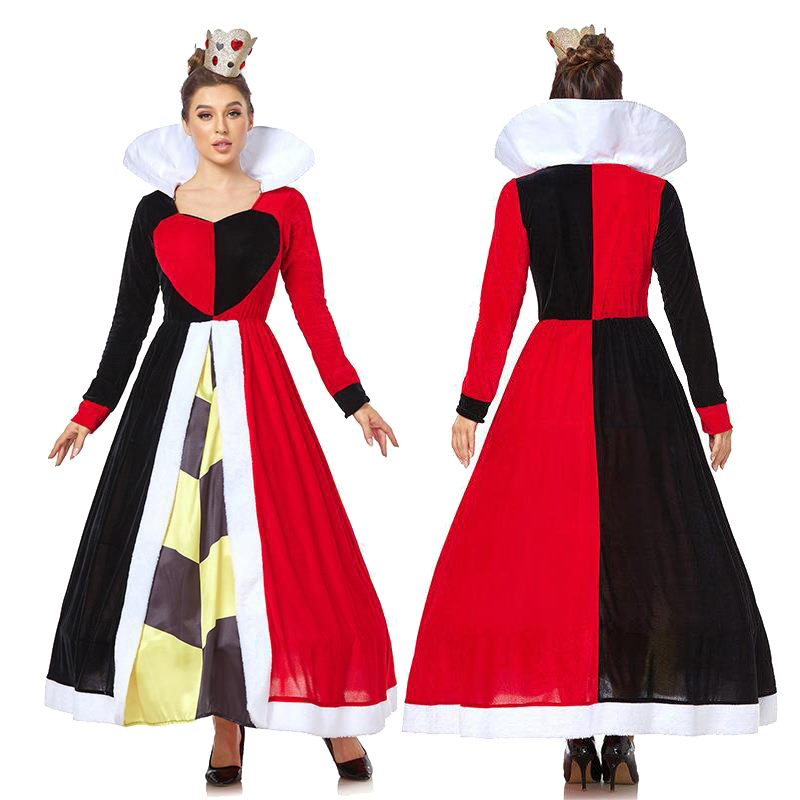 Poker Queen Party Performance Costume Cosplay Dress For Adult Makeup Ball Peach Heart Queen Long Sleeves Halloween Women Costume