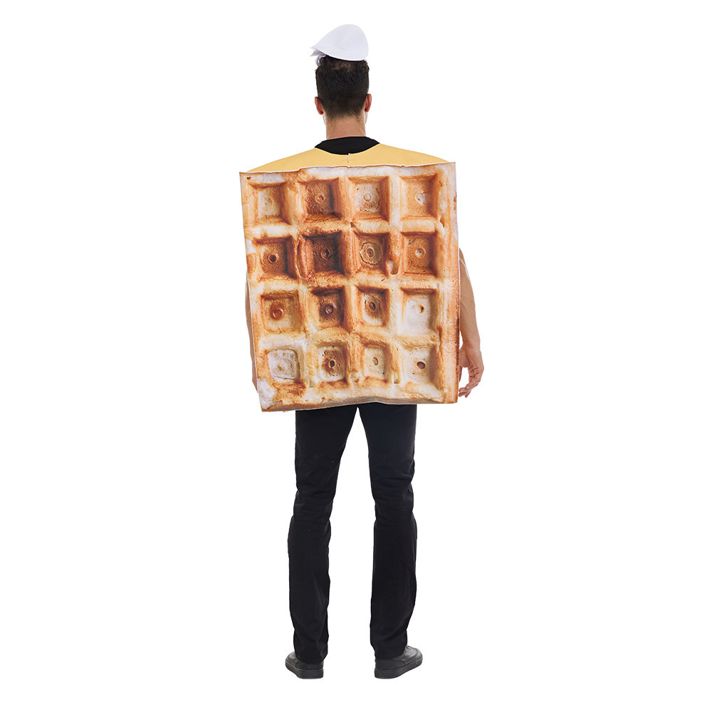 Stock Free Size Funny Cosplay Food Costume Halloween Costume Unisex Performance One Piece Suits For Men Fries Waffler Costume