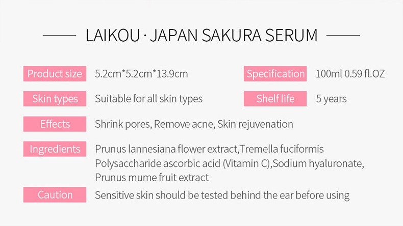 LAIKOU Sakura Serum Skin Care Moisturizing Brightening Anti Aging Hyaluronic Serum Japan Essence Liquid