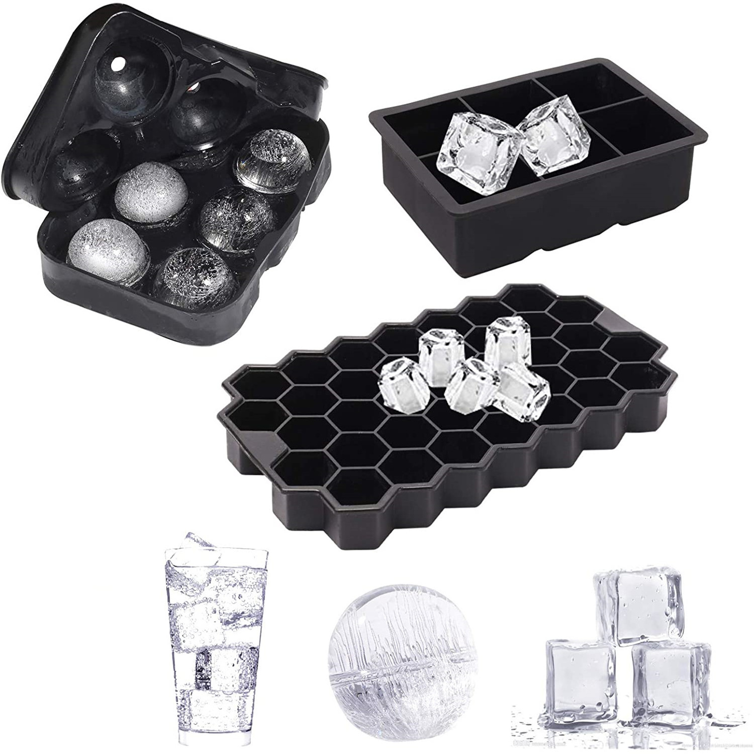 Hockey Honeycomb Ice Box 6 Grid round Square Silicone Frozen Ice Mold Easy Food Grade PC Scoop for Ice Cream and Food