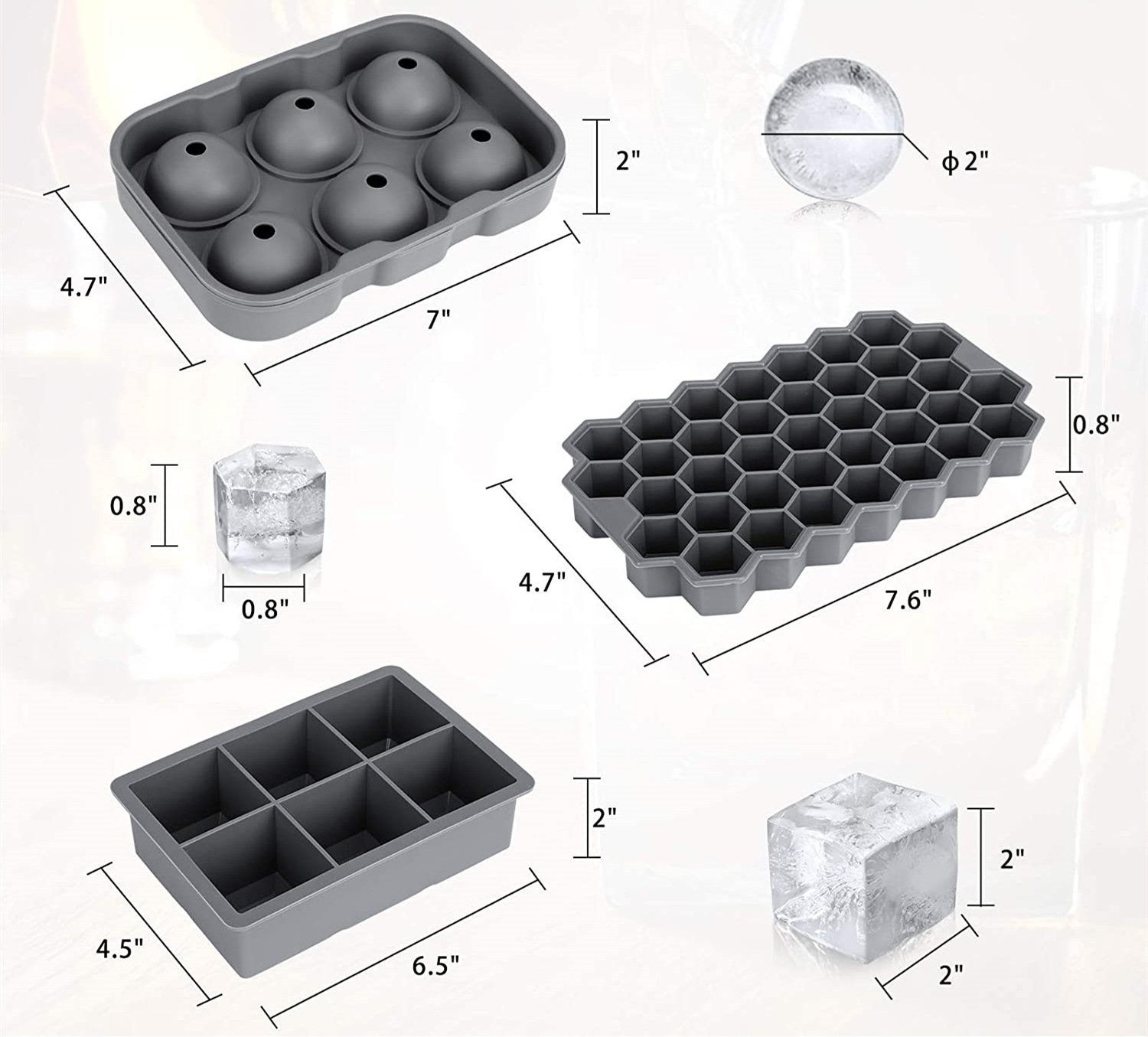 Hockey Honeycomb Ice Box 6 Grid round Square Silicone Frozen Ice Mold Easy Food Grade PC Scoop for Ice Cream and Food