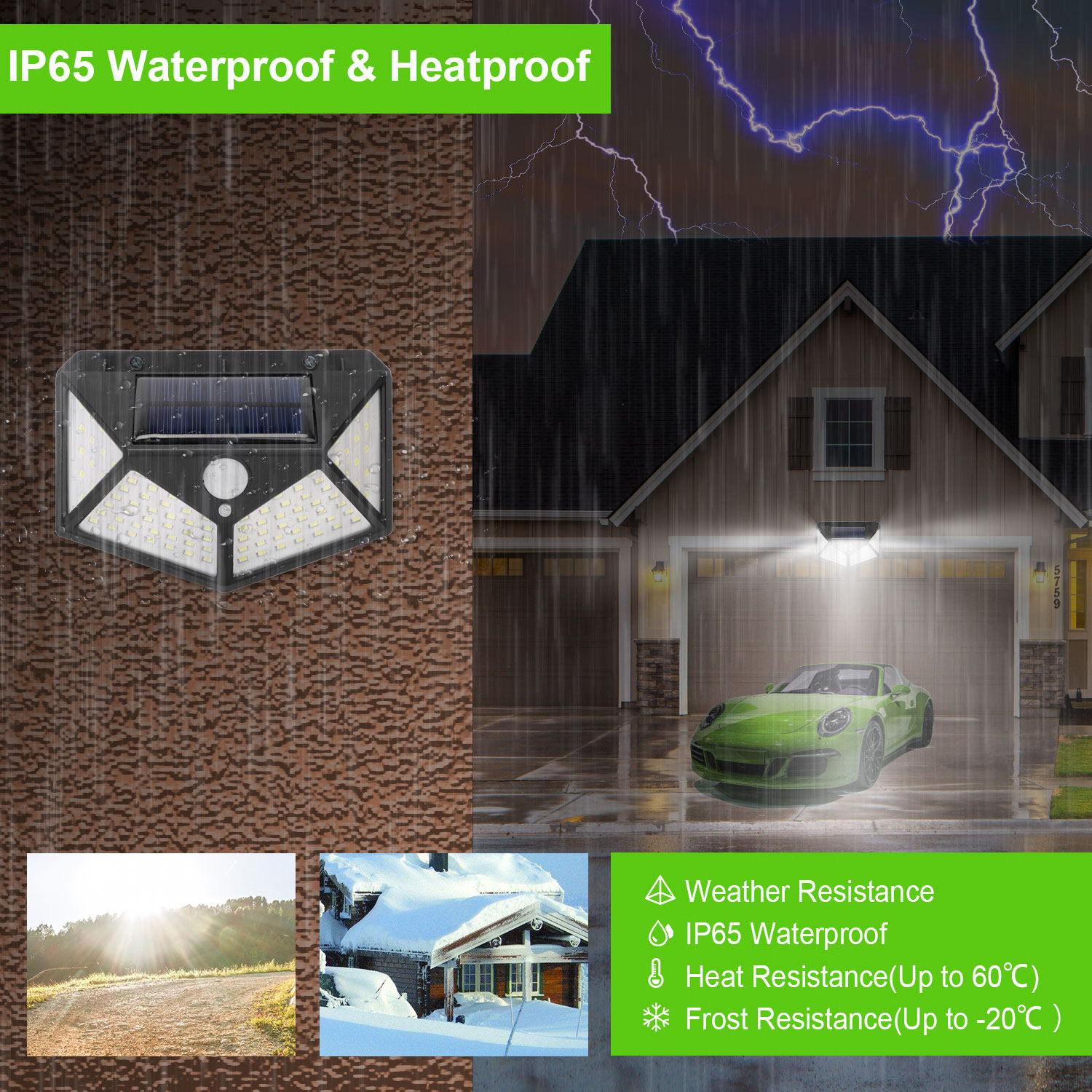 Solar Lights Outdoor 3 Modes/100LED Solar Security Lights Solar Motion Sensor Lights Wireless IP 65 Waterproof