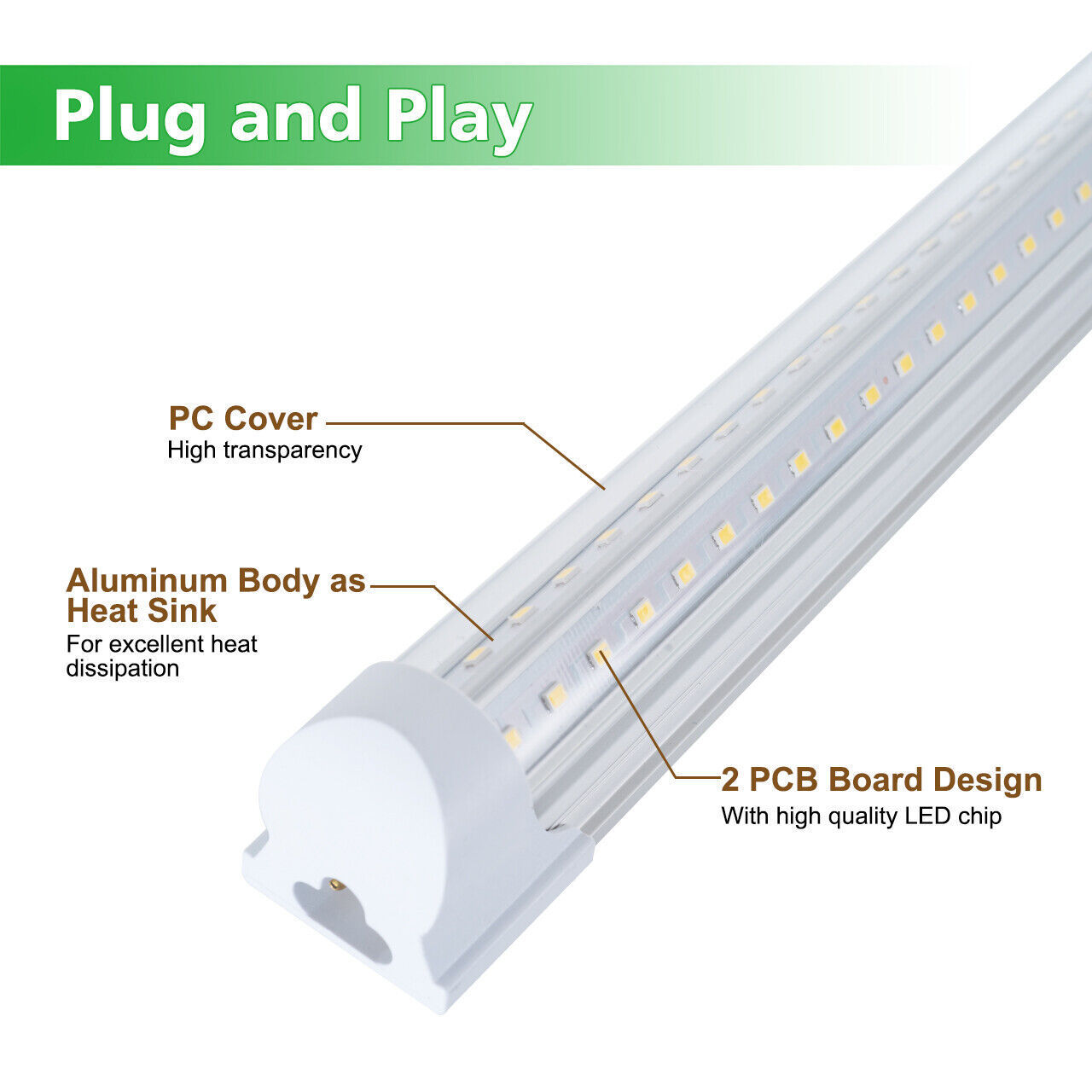 LAILI 8FT T8 LED SHOP LIGHT V-SHAPE 75W 6500K Clear COOLER/ FREEZER LED Tube Light