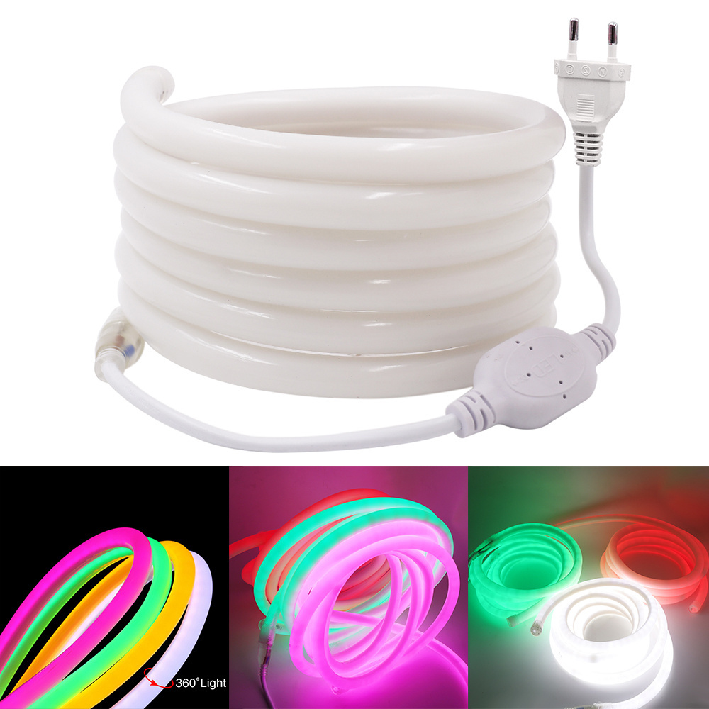 360 Degree Round LED stripe Neon Rope Light Flexible Tube PVC Silicone CE IP67 12v SMD2835 Landscape lighting