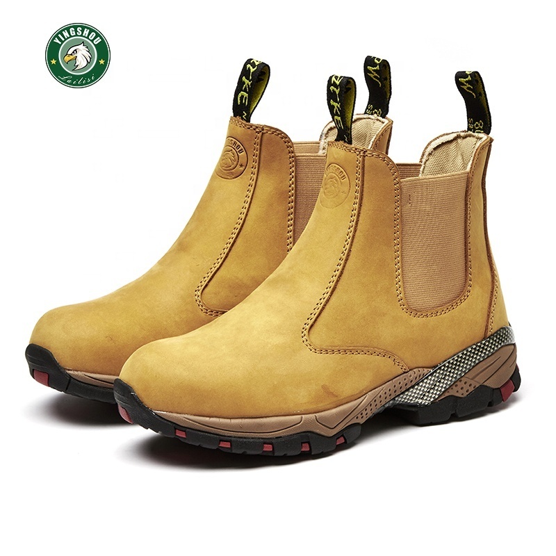 6 inch Steel Toe Construction Work Boot Slip On wheat Leather working shoes for men safety