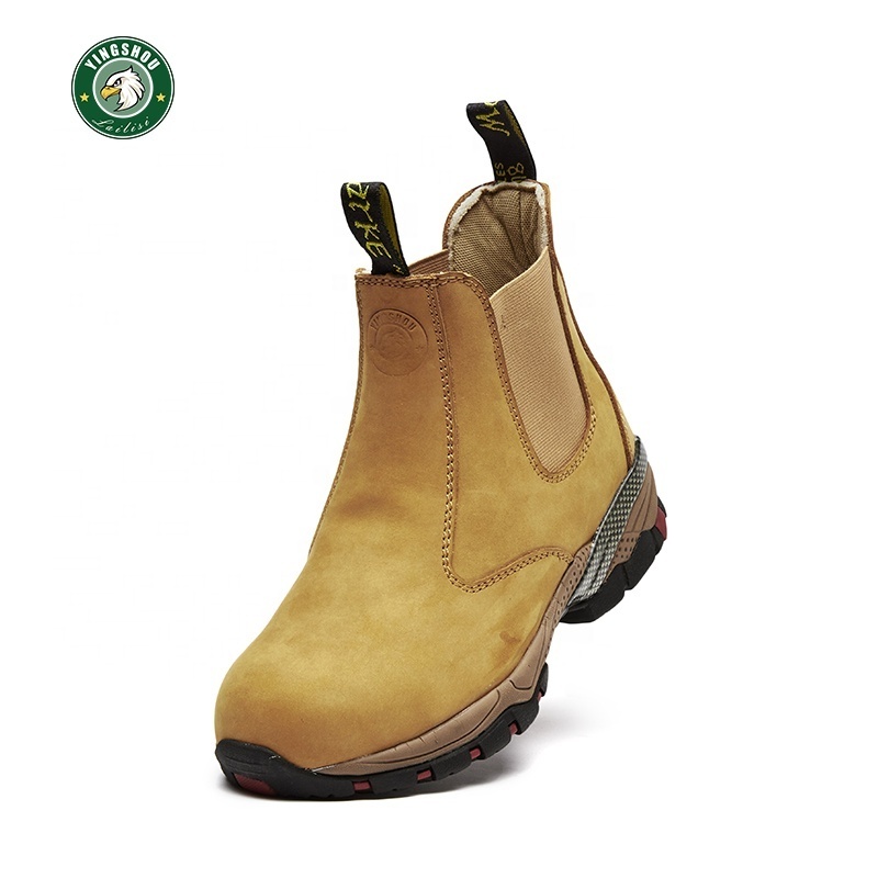 High quality Mens Work Boots Steel Toe Chelsea Safety Boots Cow Leather Lightweight Working Shoes