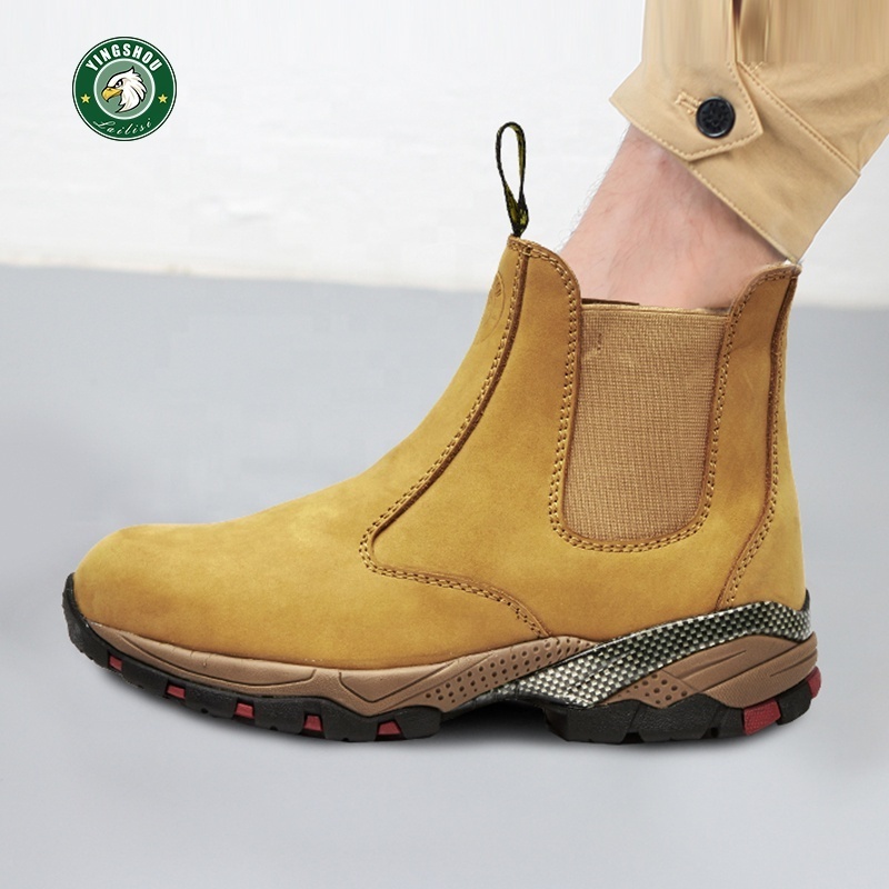 Breathable Work Boots for Men Steel Toe Resistant Real Leather Comfortable Slip-on construction Safety Boots