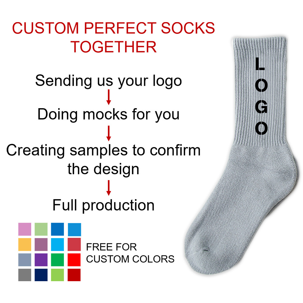 Oem custom heavy cushion grip socks custom logo sport socks white crew athletic running custom men's socks