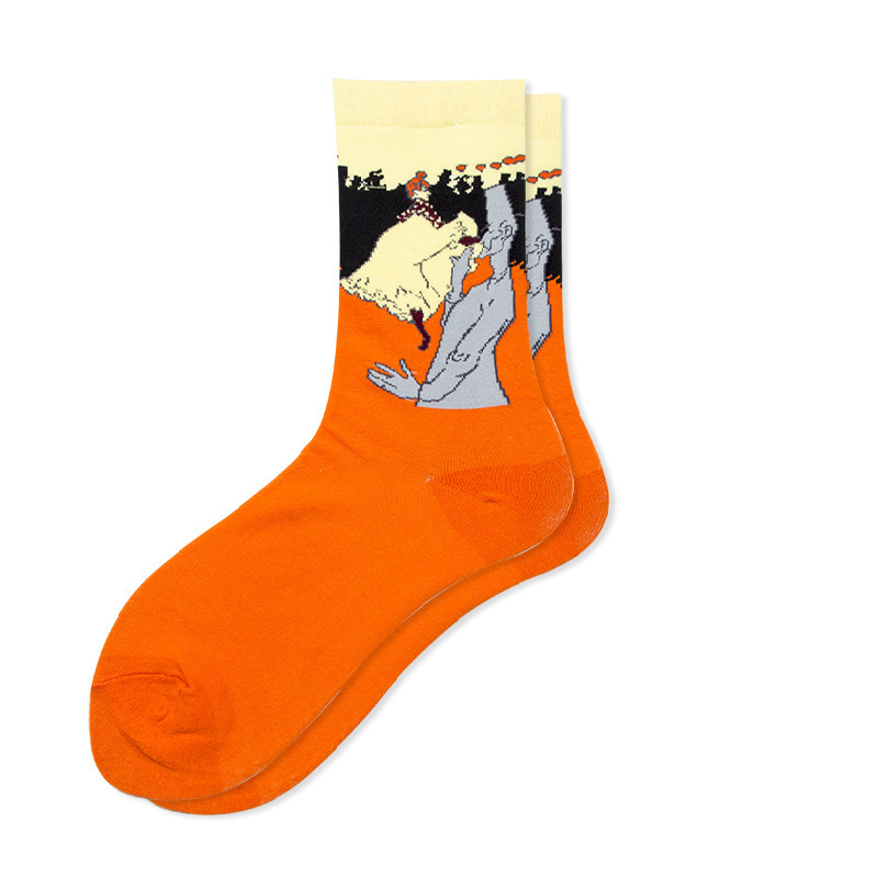 Hot sell cartoon painting art funy socks cotton fashion crew socks for men