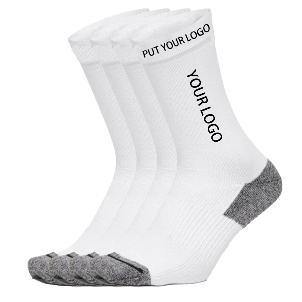 Oem custom heavy cushion grip socks custom logo sport socks white crew athletic running custom men's socks