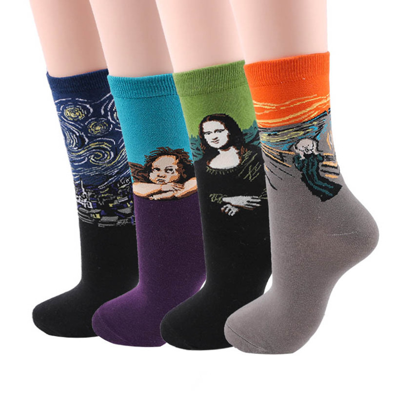 Hot sell cartoon painting art funy socks cotton fashion crew socks for men