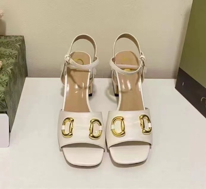 CA1129 French style high heels women 2023 new metal buckle 6cm sandals summer fish mouth woman shoes