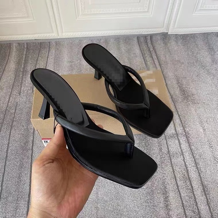 H158-424 ZA New Black Square head low heel lady sandals thin high heels for Women open toe women's flip flops women's shoes