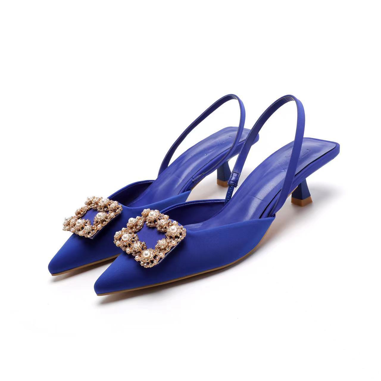 New style ZR-shoes 5953 women pumps pointed close toe blue rose black heels fashion kitten rhinestone heels luxury diamond shoes