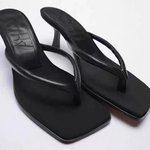 H158-424 ZA New Black Square head low heel lady sandals thin high heels for Women open toe women's flip flops women's shoes