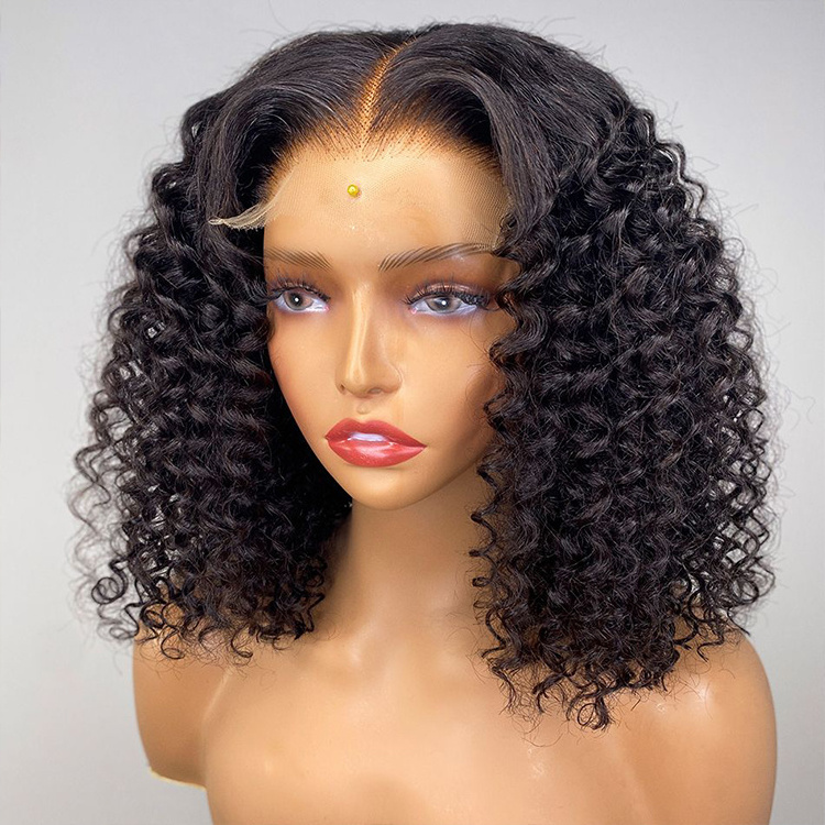 Glueless short kinky curly front wigs 13x6 deep wave curly human hair wig afro transparent hd lace raw indian hair wigs