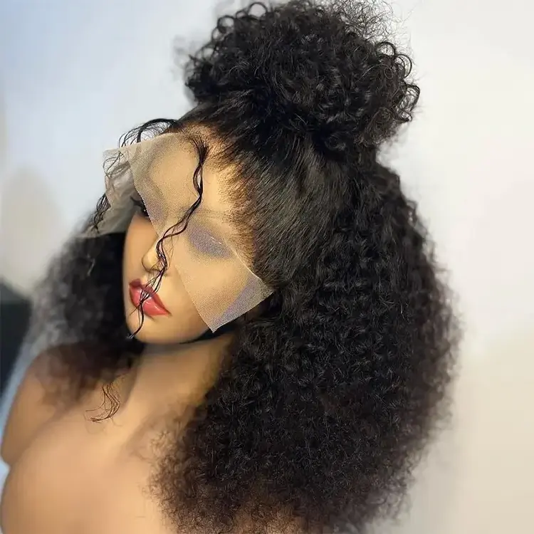 Glueless short kinky curly front wigs 13x6 deep wave curly human hair wig afro transparent hd lace raw indian hair wigs