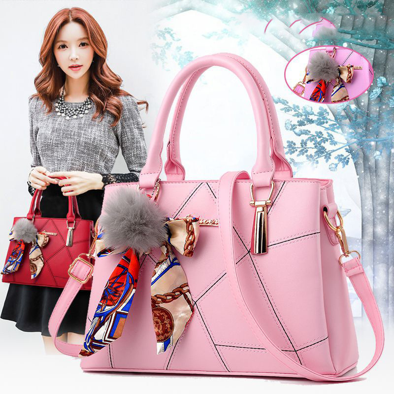 2022 hot sale tote hand bags pu leather embroidery plaid shoulder ladies bag handbag women with scarf