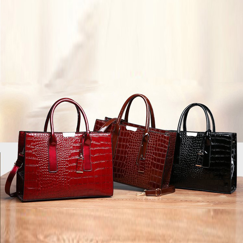 Fashion solid color crocodile hard lacquer tote bags women hand bags luxury modern handbag