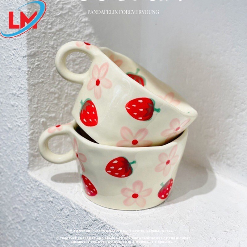 280ml Strawberry Porcelain Espresso Milk Water Tea Cup for Cafe Store Cartoon Tiger Ceramic Coffee Mug