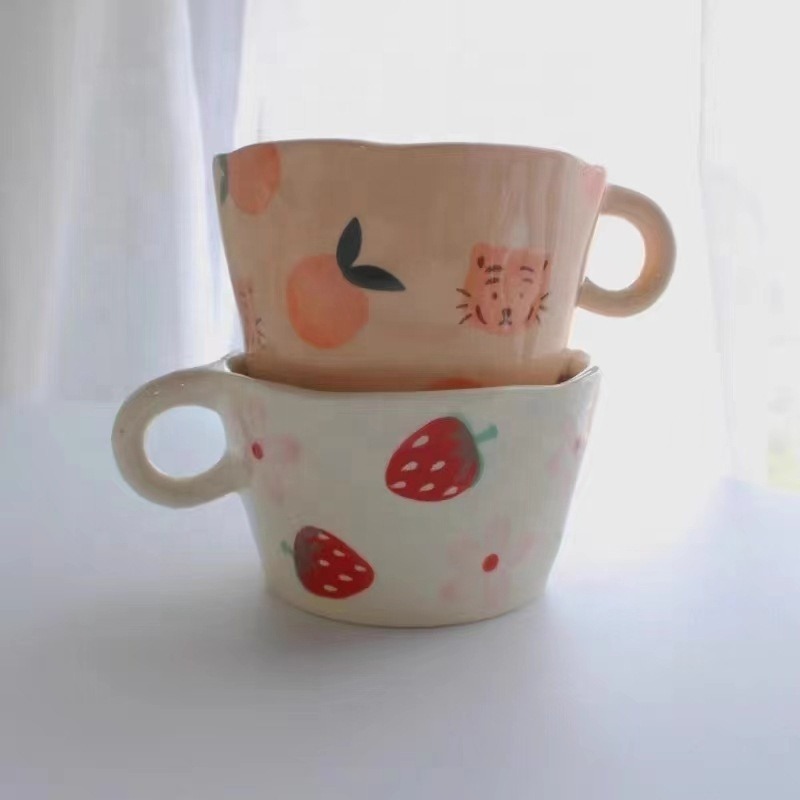 280ml Strawberry Porcelain Espresso Milk Water Tea Cup for Cafe Store Cartoon Tiger Ceramic Coffee Mug