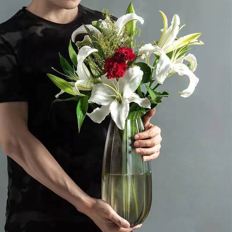 Simple Glass Flower Vase Tabletop Glass Vase Morden Dried Flower Bottle Home Office Decorations