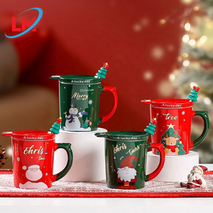 Snowman Decal Logo Fine Porcelain Gift Set Christmas Themed Mug with Xmas Tree Spoon