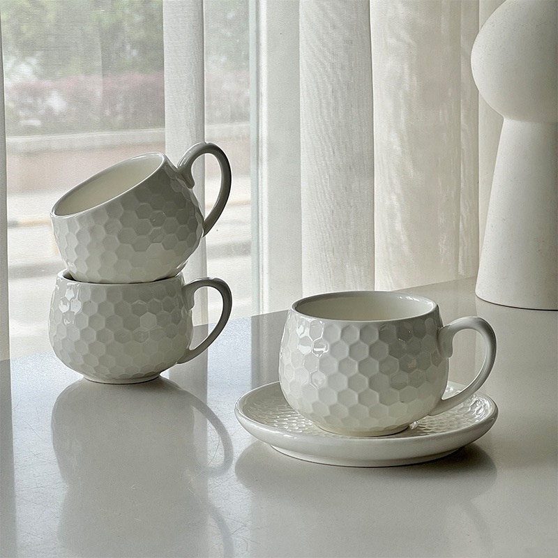 Porcelain Honeycomb Coffee Cup Wholesale White Bone China Cup and Saucer