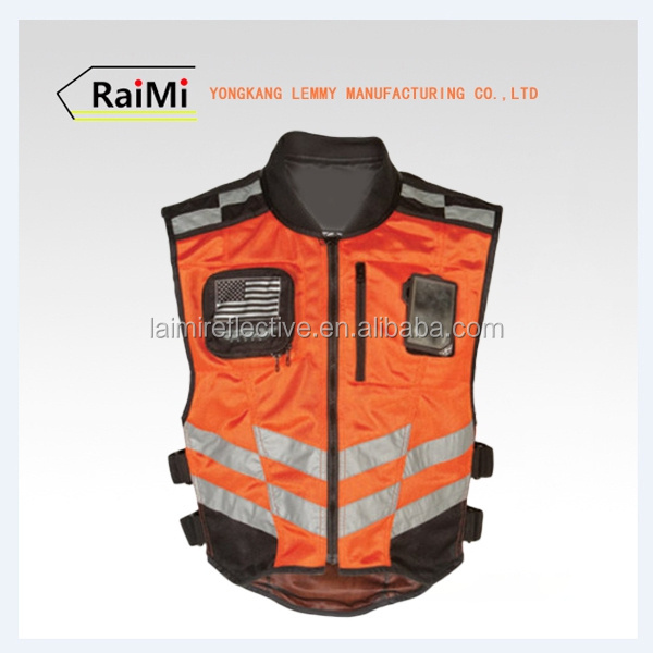 Orange Mens Custom Motorcycle Reflective Vest Motorbike Leather Vest