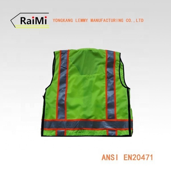 Multi pocket work vest mens workwear ANSI class 2 fluorescent suits surveyor reflective safety vest